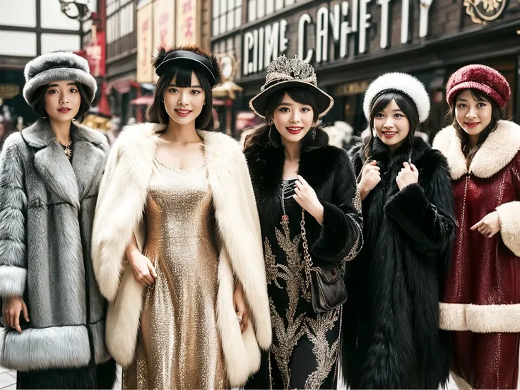 Chinese women in the 1920s、chinese dresses、watching a fur cape、(((department store)))、Fur coat。