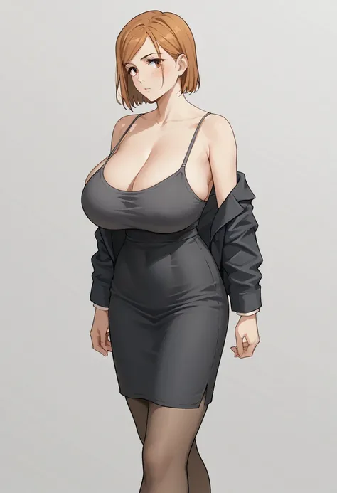 Huge breasts、kugisaki nobara
school uniform, black jacket, long sleeves, black skirt, pantyhose、
{Highest quality}, {so beautiful}, {Very detailed}, {Best illustrations},Life、slim:1.5、Camisole long maxi dress(tight)、Are standing