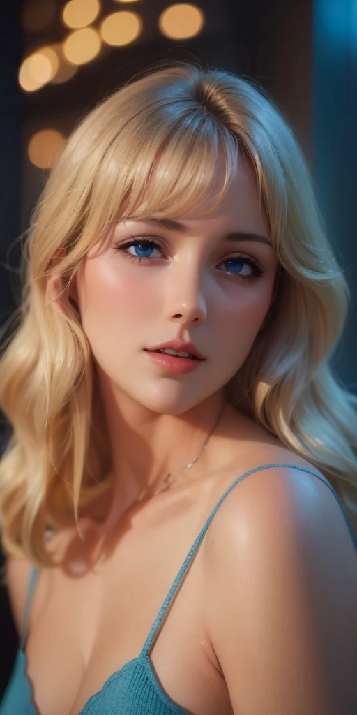 Elegant mature woman, milf, blue eyes, blonde hair, soft light, 4k resolution, high quality, beautiful cg