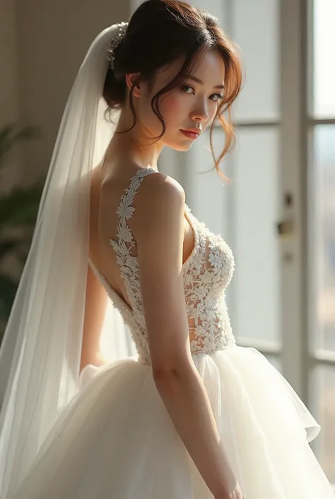 8K, Super detail, ccurate, Best quality, Masterpiece, Super detail, High details, High quality, Best quality, A high resolution ，1girll，huge tit，fit and muscular body，white wedding gown