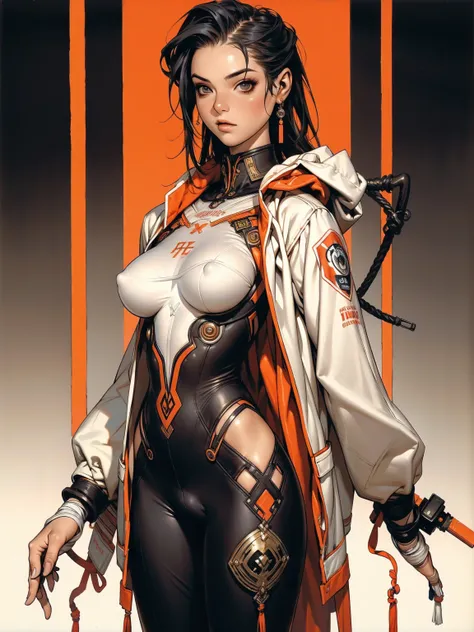 (((short arms))), ((( nurse suit ))), (((bandaged arms))), ((high collar)), (((black with red details))), (((best qualityer: 1.4))), (Unbeatable masterpiece), (hiper HD),(CG 8k hyper-realistic), (((brave face))), (((breasts big))), (((hyper feminine))), se...