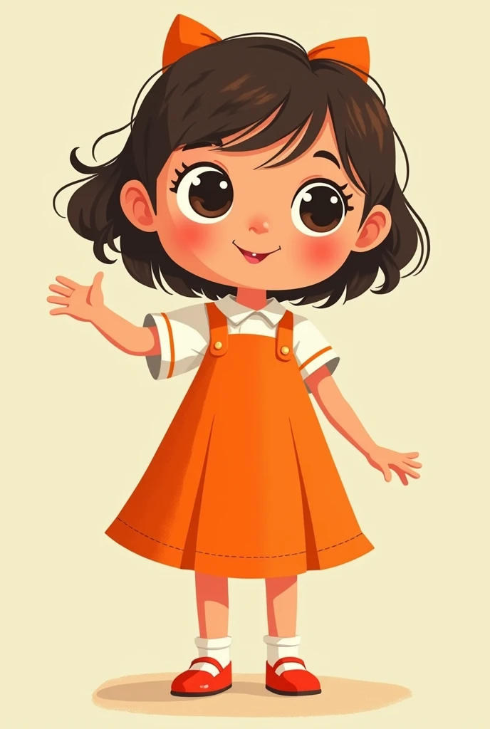 an image of a little girl, front view, full body in an orange dress with different movements with hand , inspired by Mario Comensoli, a screenshot, behance, in school or classroom, children illustration, kids book illustration, childrenbook illustration, i...