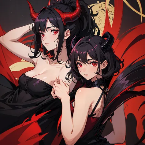 A guy with short curly black hair. This is a succubus. Red eyes, small horns on the head.