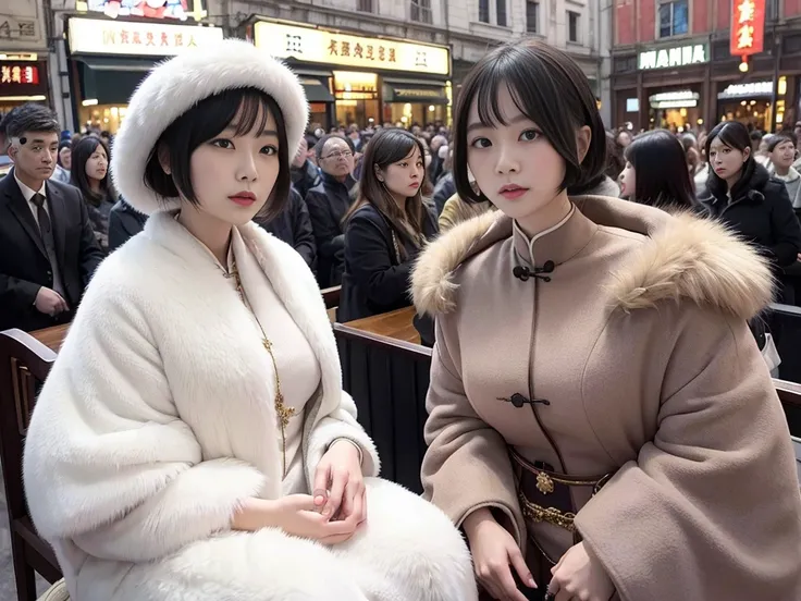 Chinese women in the 1920s、Chinese woman in dress、(((Manchuria)))fur cape、Watching the audience、(((department store)))、Fur coat。