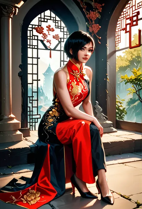 score_9, score_8_up, score_7_up,score_6_up,high resolution,adw,1girl,solo,source_anime,full body,in a castle,chinese clothes,high heels,short hair,black hair,realistic skin,volumetric lighting,rim lighting,dof,sitting,looking at viewer,sunny
