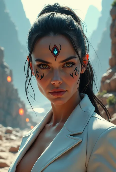 gal gadot face,archer characteristics,fantasy,ultra realistic, fantasy game,MMORPG, white suit