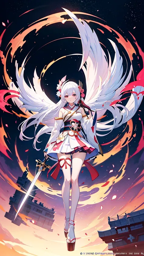 Anime girl with white hair and a pink dress holding two swords, Onmyoji portrait, onmyoji, The Detailed Art of the Onmyoji, Ayaka Genshin Impact, Azur Lane Style, Azur Lane Characters, Ayaka Games Genshin Impact, Katana Zero video game characters, From the...