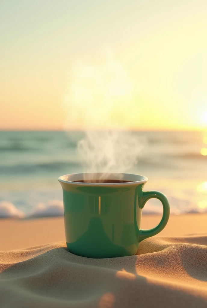 Coffee mug green sunrise beach 