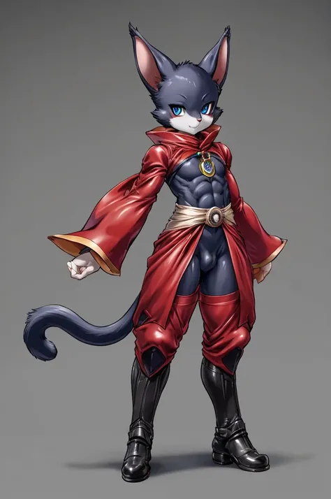 cat, furry male anthro,HD,sharp,boy ((anthro)),1boy,boy,young boy,(look at viewer) ,(perfect eyes),ninja,black cat,black skin,by dr comet,by pochincoff, by jlullaby,by kingbang,by obui,by ZeroQrisu,by sparrow,by gmeen,standing,ninja outfit,((simple backgro...