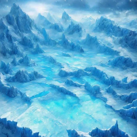 (masterpiece, highest quality, realistic, beautifully、aesthetic:1.3), ice, unmanned, frozen earth、 ice mountain, from above、snow...