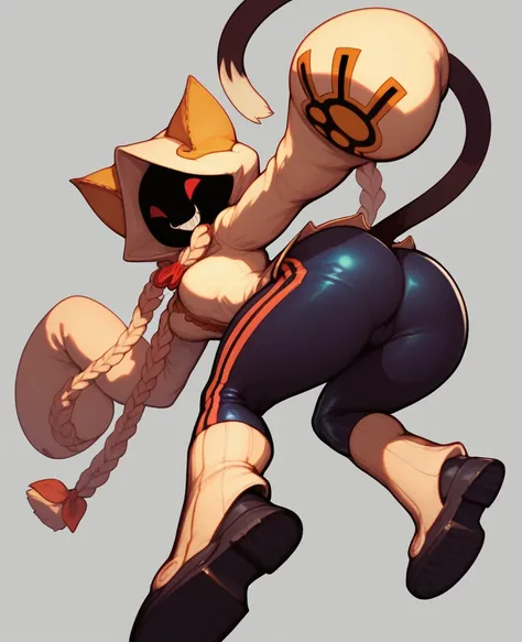 taokaka blazblue ,cat female ,bit wide butt ,tight pants , bumble butt , shoes, cat pose