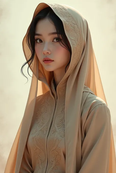 A picture of a girl wearing a baju kurung with a hood