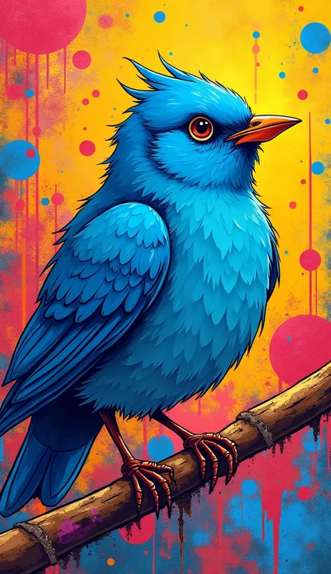 Graffiti, scribble, Comics by Petra Cortright, best quality, masterpiece, blue bird artwork, Representative work, official art, Professional, Ultra intricate detailed, 8k, blue bird art, colourful background 