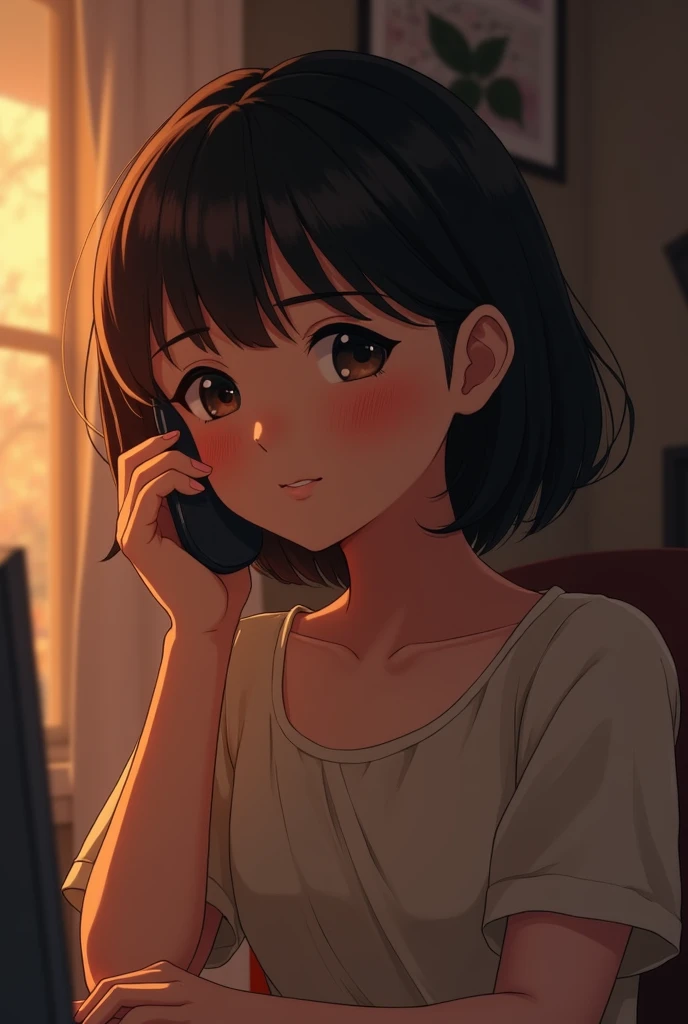 Agirl talking her boyfriend by phone longdistance