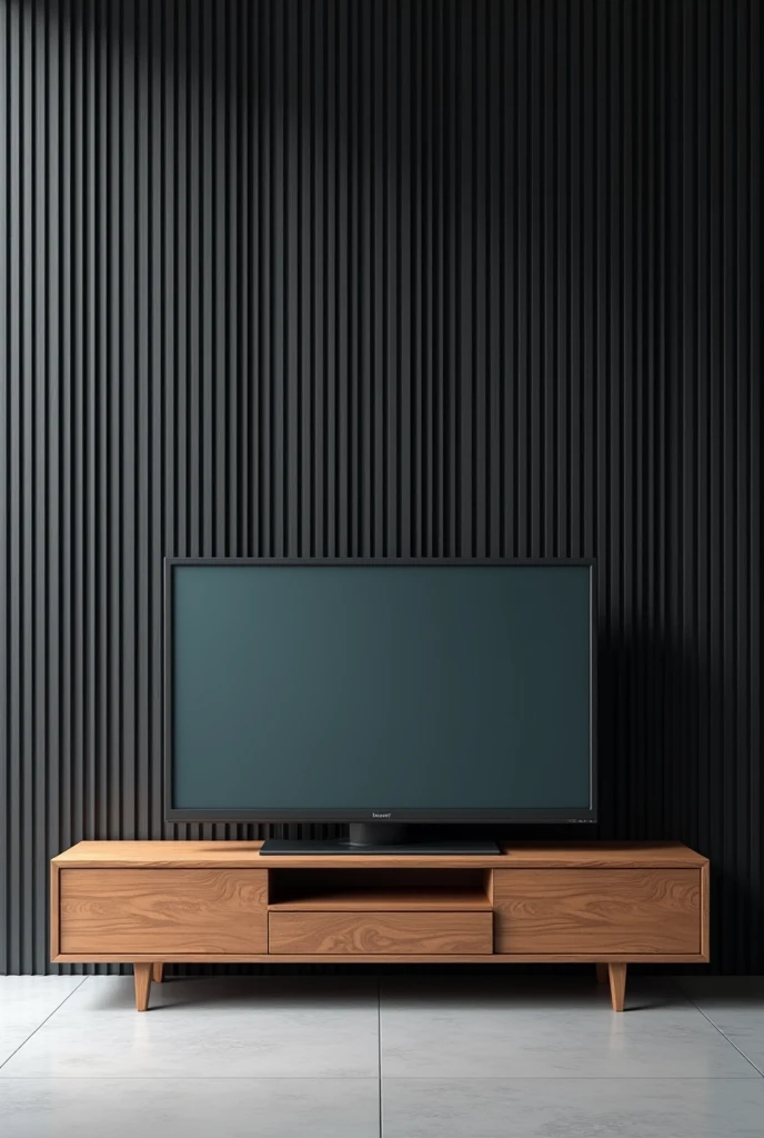 A rectangle tv unit rotaating tv and it fixed and background full of  thin black iron bars  it placed a free area not a wall
