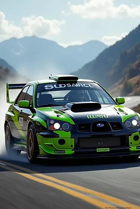 Subaru 
sti 2006 with black and lime green colour 