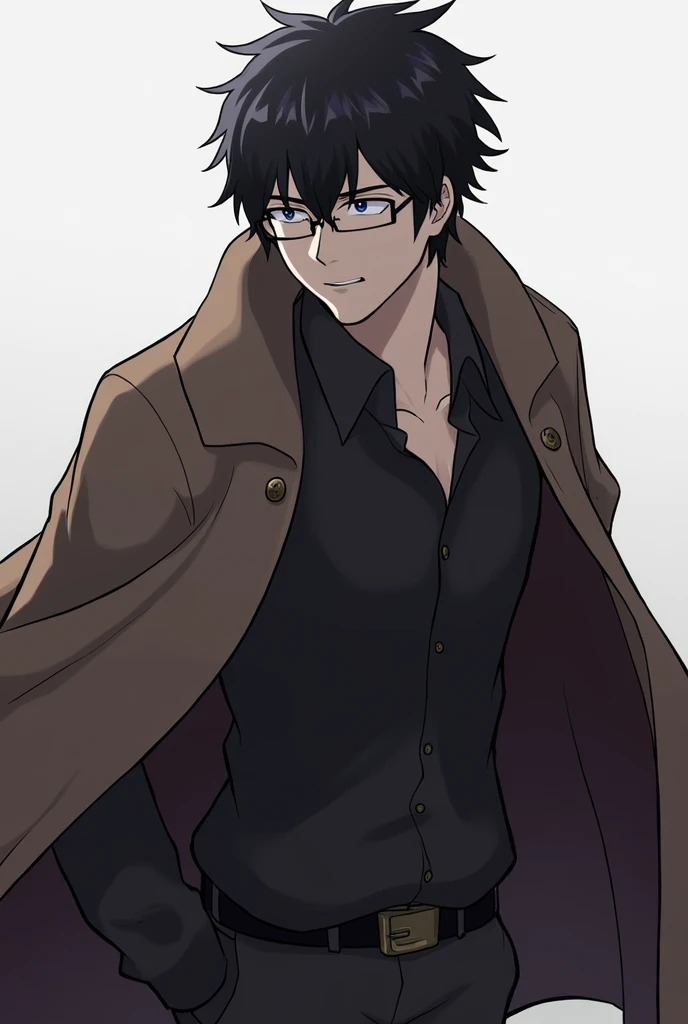 Anime style,lap coat,man,black hair,glasses