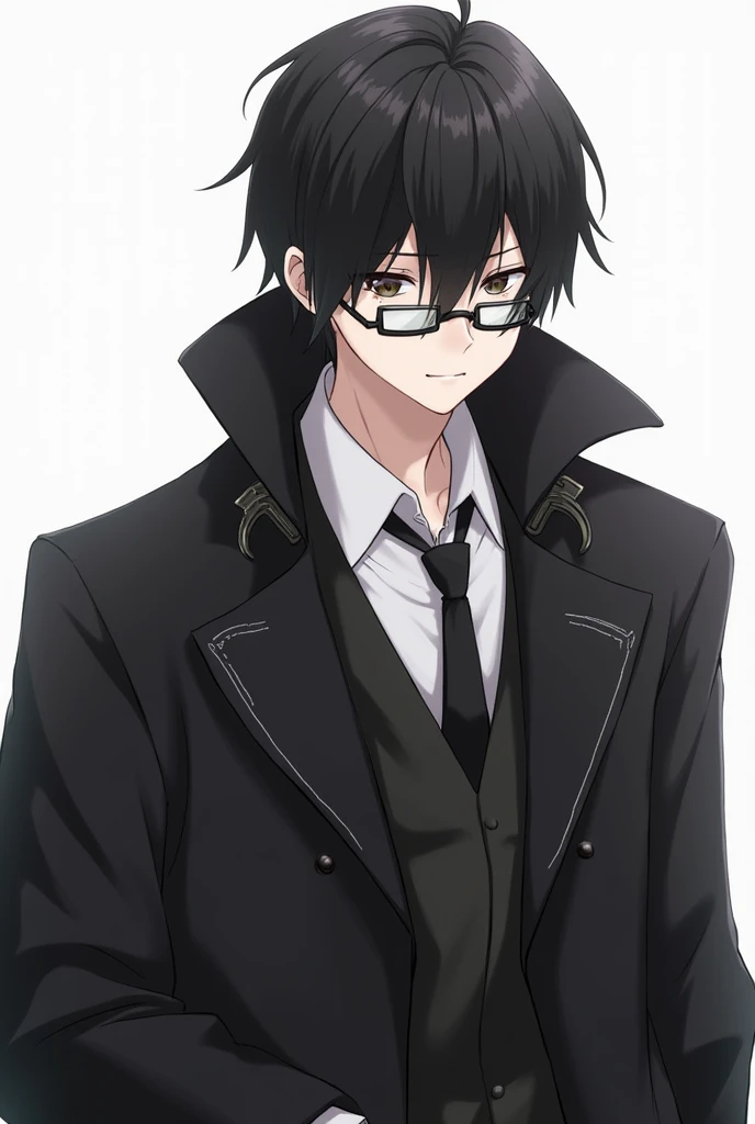 Anime style,lap coat,man,black hair,glasses