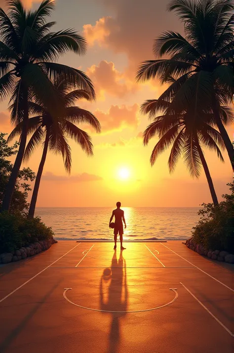 basketball court, sun set, palm trees, aquatic 