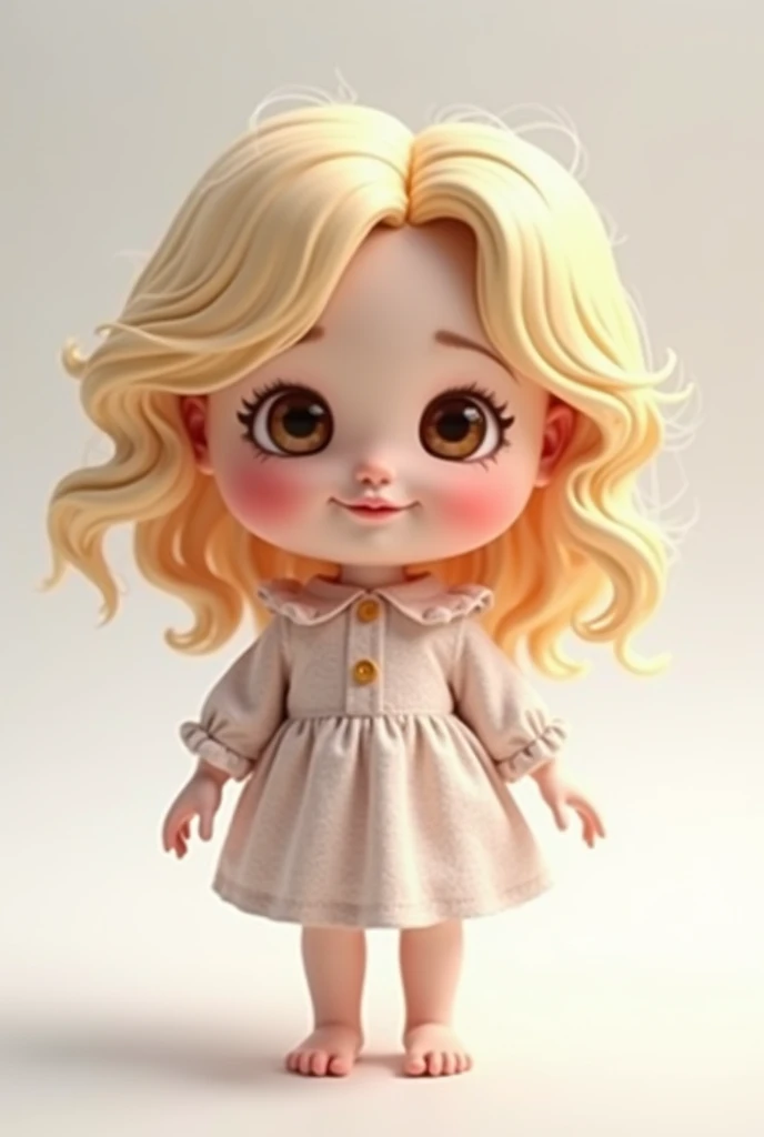 make an animation of a blonde doll with curly hair, brown eyes on a white background