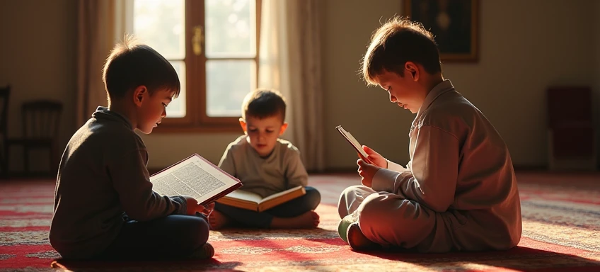 Alot of kids wemens and mens reading holy quran image 