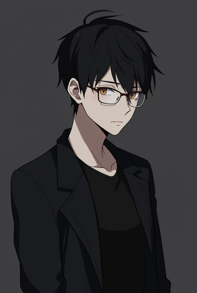 Anime style,man,black hair,glasses,lab coat,black theme