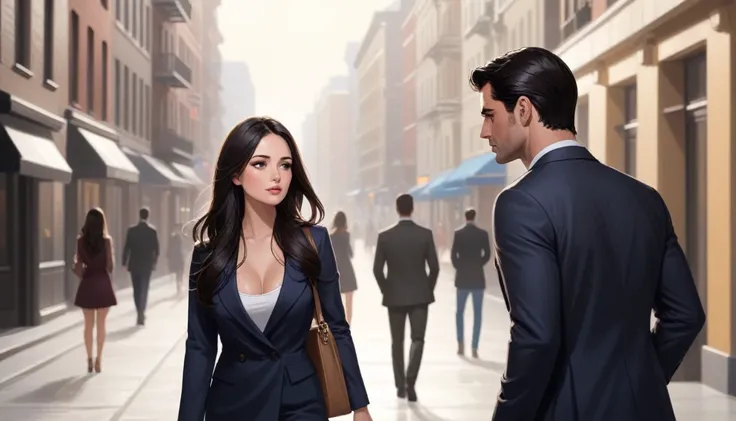 Sexy woman going away, and a dark hair man looking at her leaving because they just breakup