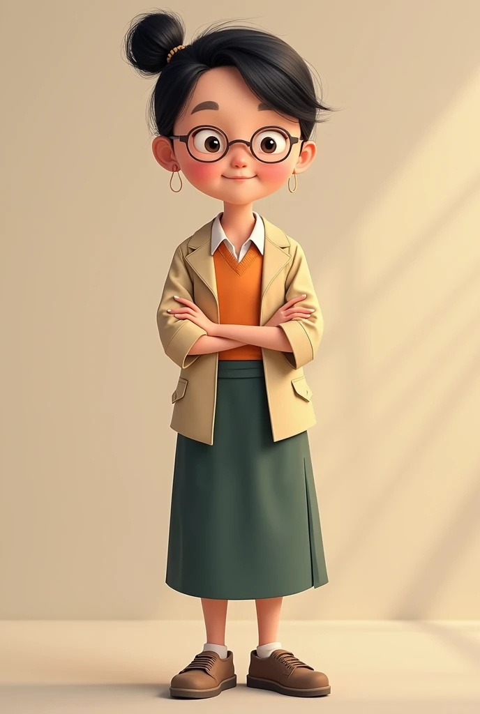 MAKE A CHINESE OLDER ADULT TEACHER IN CARTOON STYLE, NOTHING REALISTIC ABOUT SCHOOL CLOTHES. I DON&#39;T WANT A REALISTIC CARTOON IN THE STYLE OF THE SCRATCH WEBSITE





