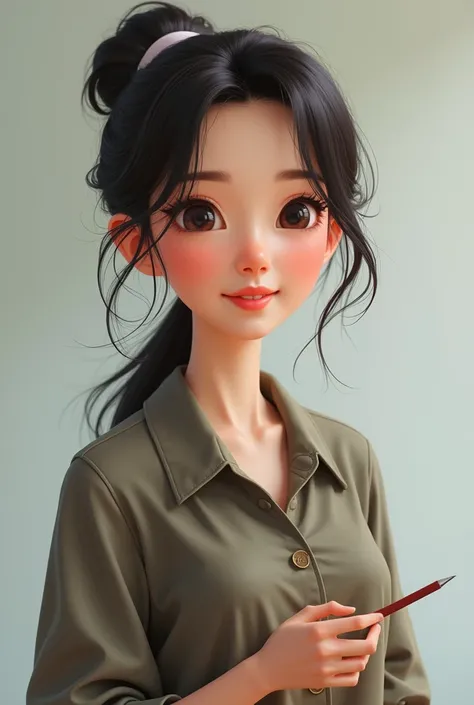 MAKE AN ADULT TEACHER OF AGE WITH LOOSE HAIR WITHOUT FULL BODY APPEARANCE CHINESE CARTOON WITHOUT REALISM




