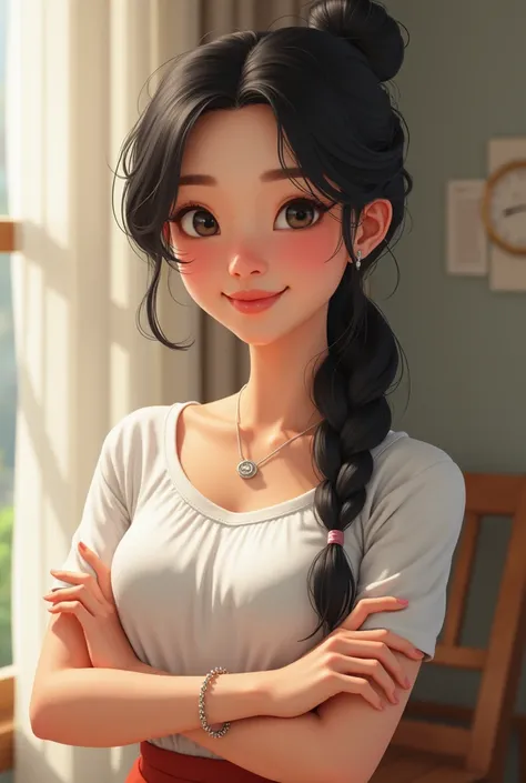 MAKE AN ADULT TEACHER OF AGE WITH LOOSE HAIR WITHOUT FULL BODY APPEARANCE CHINESE CARTOON WITHOUT REALISM




