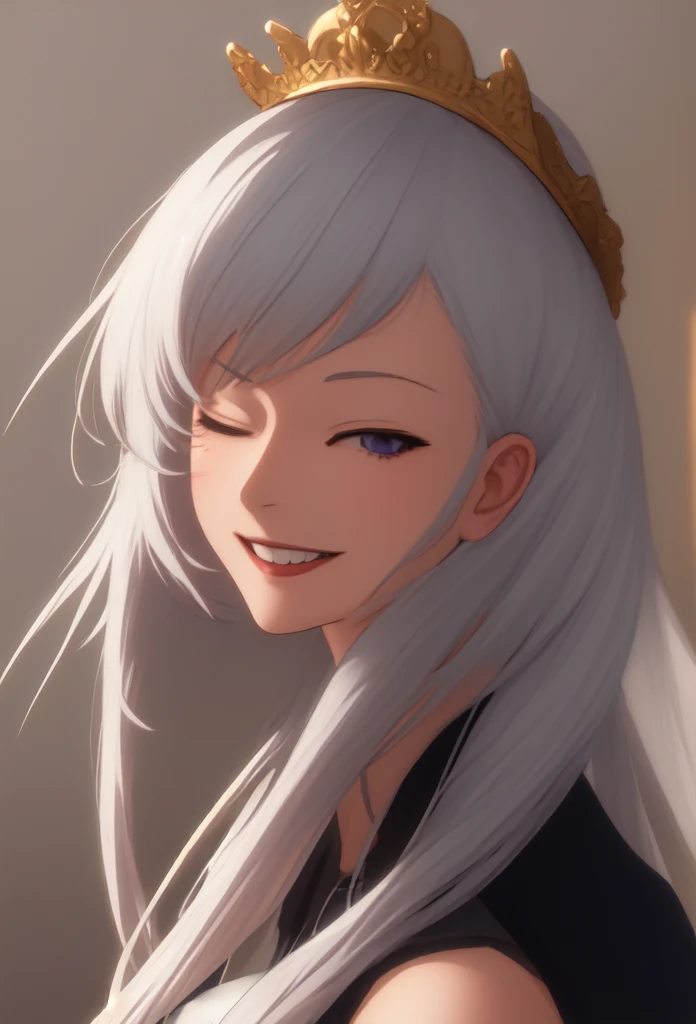 best quality, masterpiece, highres, solo, {belfast_azurlane:0.90}, smile, happy, one_eye_closed, portrait, looking at viewer