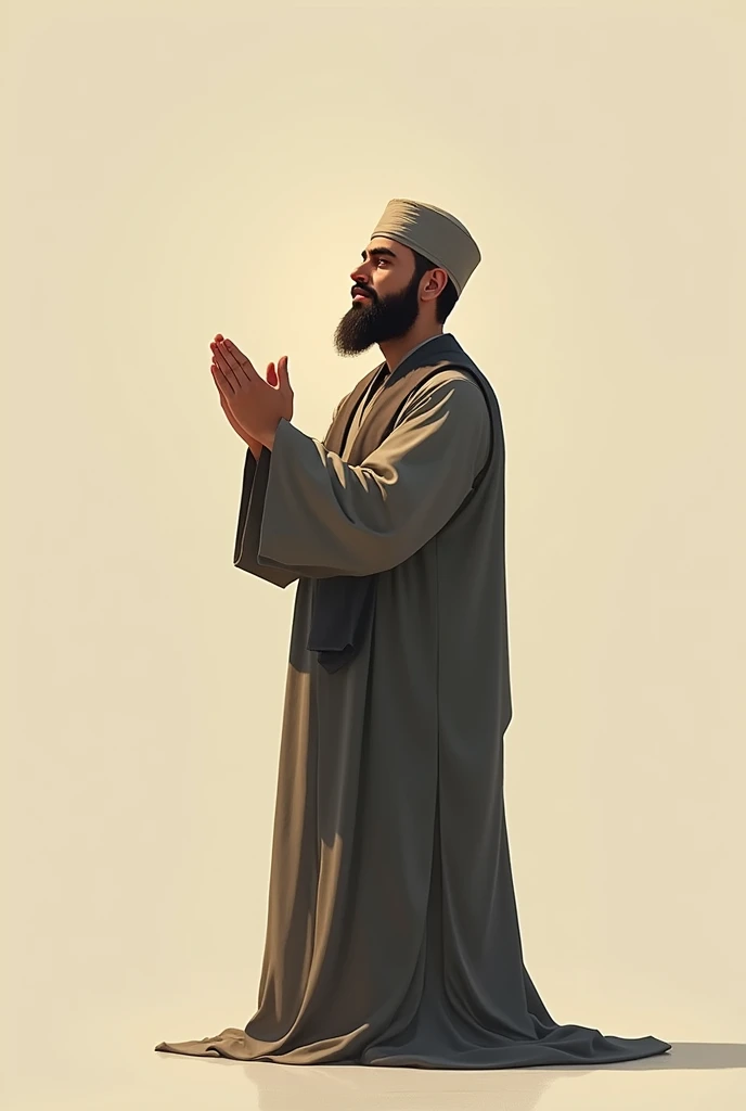 muslim man,beard,raise two palm hands opposite the shoulders