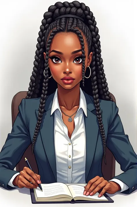 a beautiful girl african American with long braids hair, detailed eyes, nose, and lips, wearing  professional outfit, siting in her office, using her computer, (best quality,4k,masterpiece:1.2),ultra-detailed,(realistic,photorealistic,photo-realistic:1.37)...