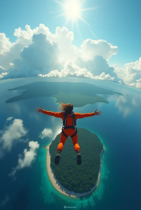 Person skydiving showing an island below 