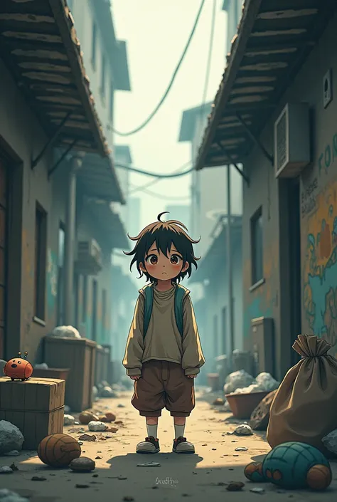 Kid anime like poverty concept art