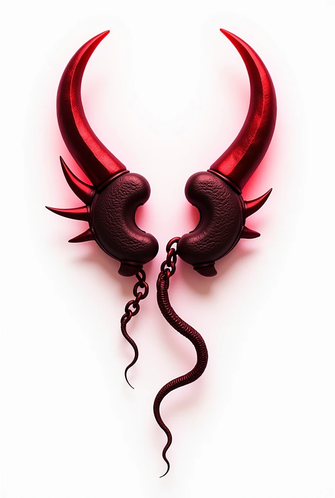 (logo design) sexy evil logo, a sexual striking red handcuff, adorned with demon horns and a sinuous chain tail extending from the base, dynamic and bold, emphasizing a dark theme, glossy finish, high-resolution, creating an impression of sexuality and pow...