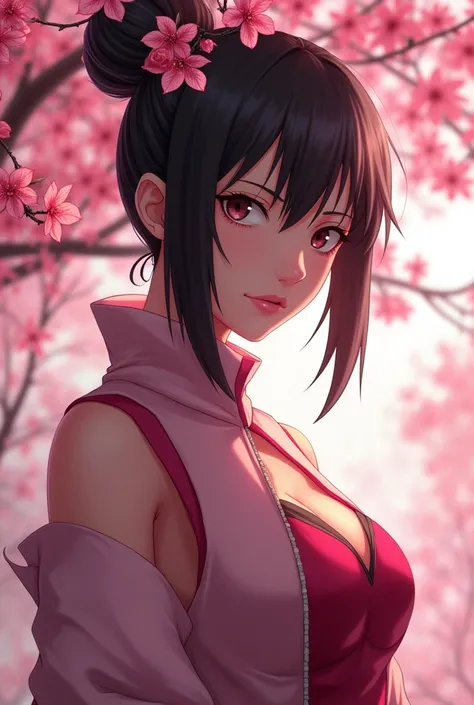 Generate sakura from naruto hot and bold and sexy, with a shy look on face,make real sakura and highest quality in which u can make