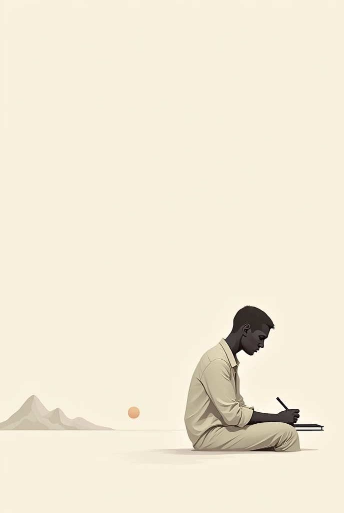 Minimalist art man sitting writing.
