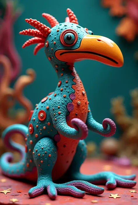 An alebrije created with the combination of an octopus, heron and platypus 