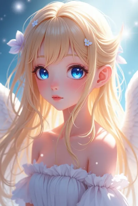 Beautiful Angel girl anime, blonde hair, eye blue , Cute