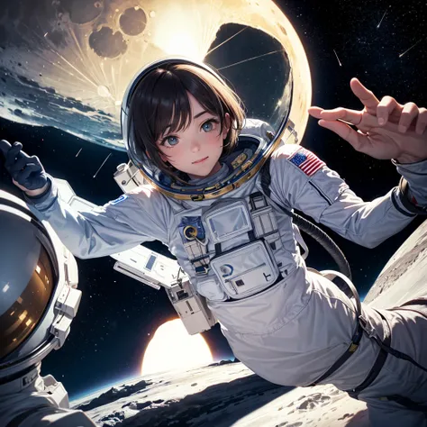 Astronaut touching his hand on the moon