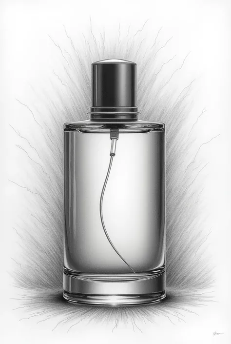 Pencil drawing of a cylindrical perfume and generates visual noise