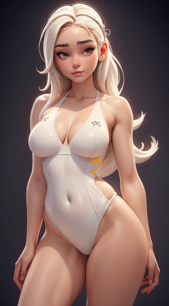 a beautiful detailed girl in a white high cut split swimsuit, showing her belly button and camel toe, ultra-detailed, intricate details, 4k, 8k, high resolution, masterpiece, realistic, photorealistic, physically-based rendering, vivid colors, studio light...