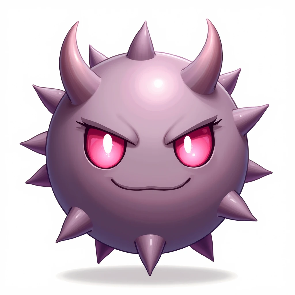 Ball with thorns, completely pink eyes, white background. mascot  