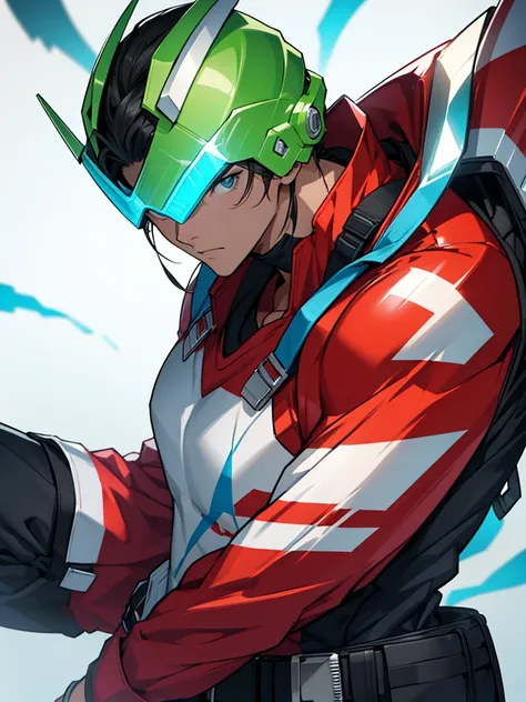 um power ranger,with a helmet in hand,hero pose, アニメ