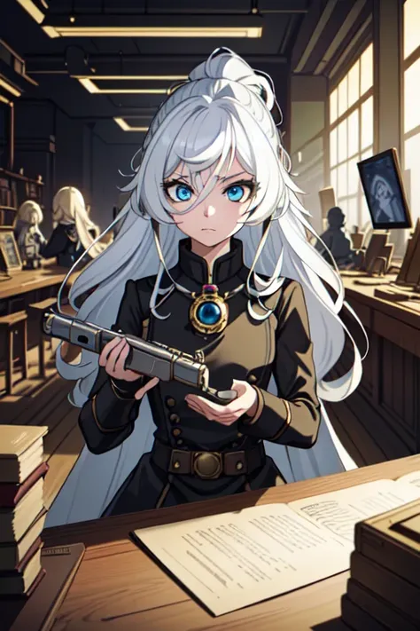 ((masterpiece, best quality))
 CyberRogueOld, 1girl, white hair, long hair, in a steampunk laboratory, surrounded by intricate contraptions and brass gadgets advanced alien technology, detailed portrait, cell shaded, 4k, concept art, by wlop, ilya kuvshino...