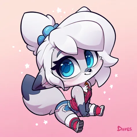 little fox, female, white hair, silver fur, blue eyes, cute kid, alone, white hair, cute, chibi, by diives