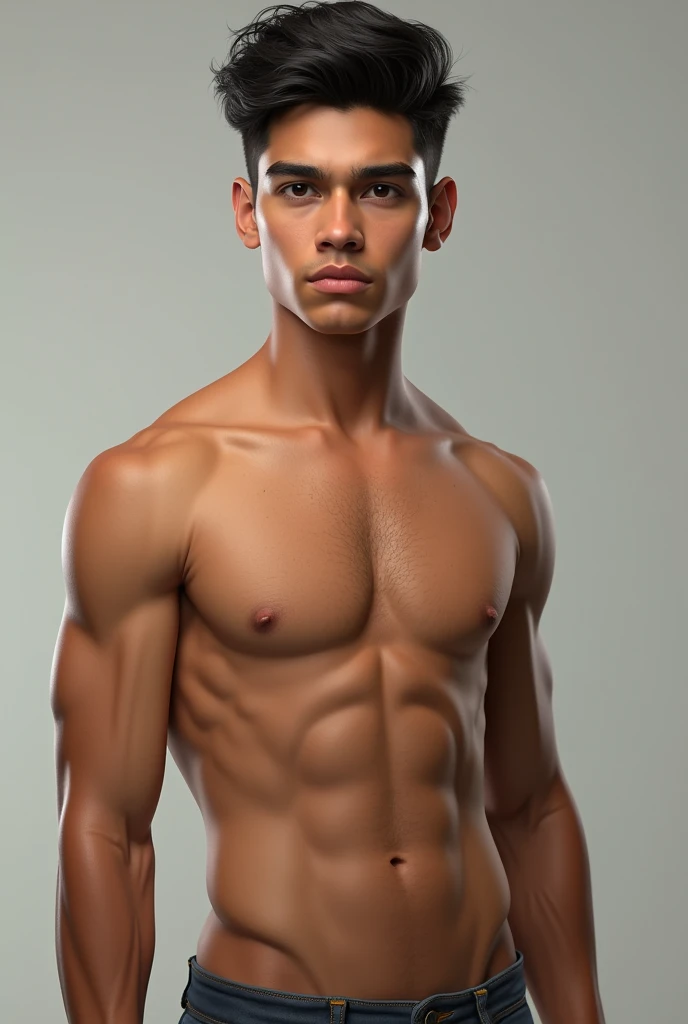 A real version of the body of a 16-year-old Mexican boy from neck to waist
