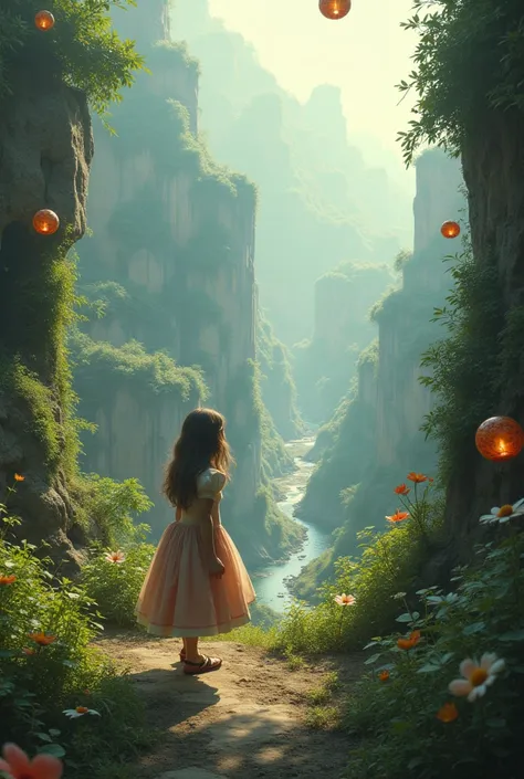 Alice in Wonderland with a beautiful landscape of India with polluted air
