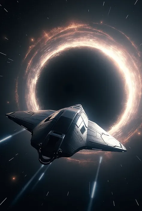 Spaceship flying into a giant black hole 